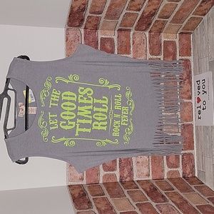 OP Grey Let the Good Times Roll Sleeveless Fringe Top - Size 2XL